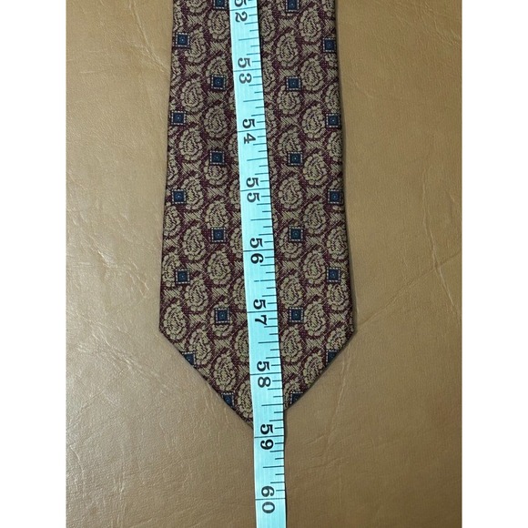 Halston III Necktie Mens Brown Geometric Paisley 100% Italian Silk Formal Dress - Picture 6 of 10